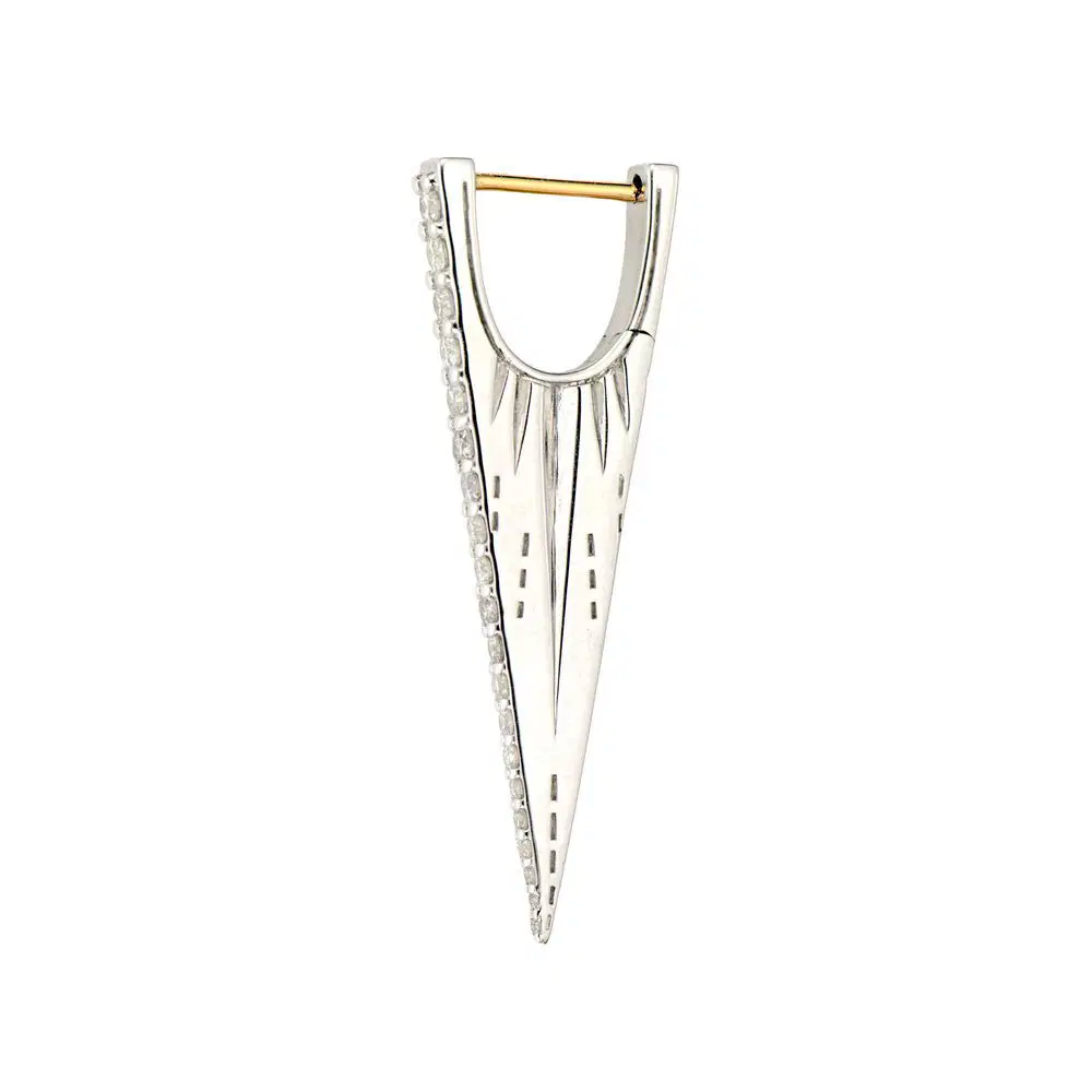 Elongated Diamond V Silver Hoop Earrings