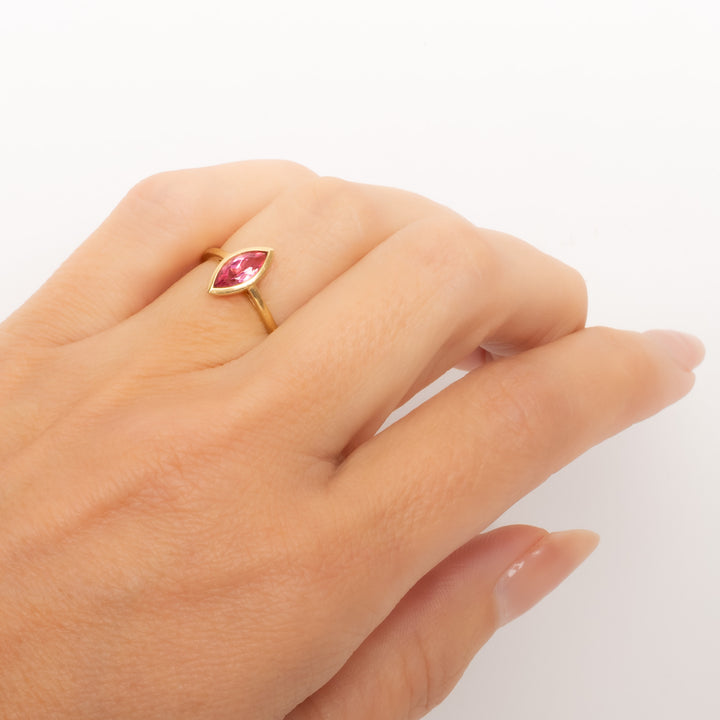 Pink Sapphire Marquise Bezel Set Ring