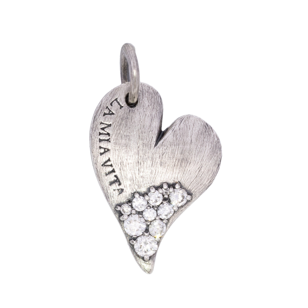 Small Tilted Pavé Diamond Heart Charm