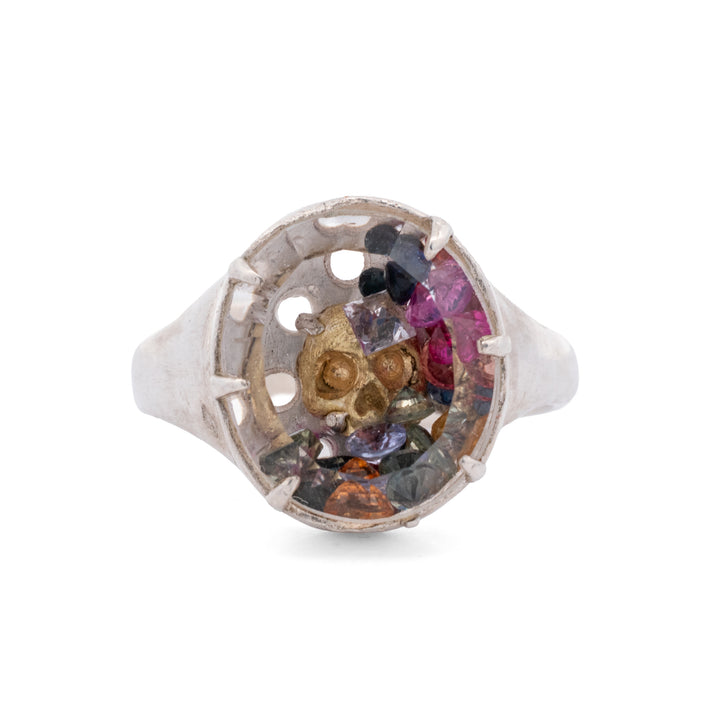 Floating Sapphires Skull Signet Ring