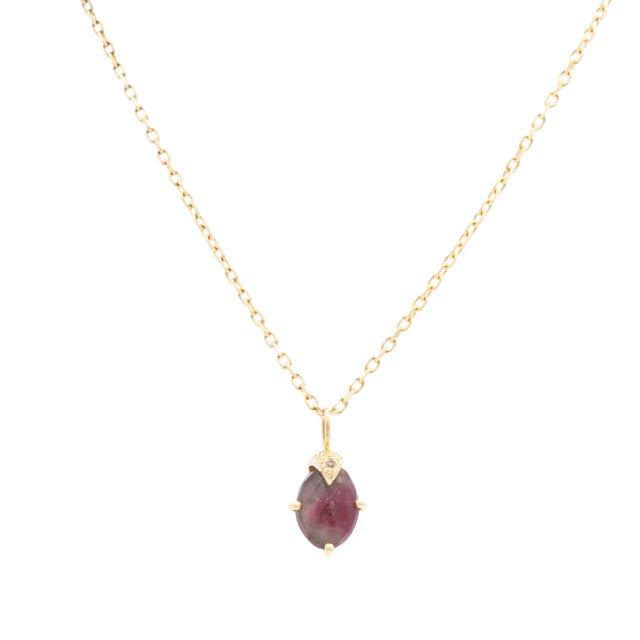 Prong Set Pink Tourmaline with Diamond Necklace