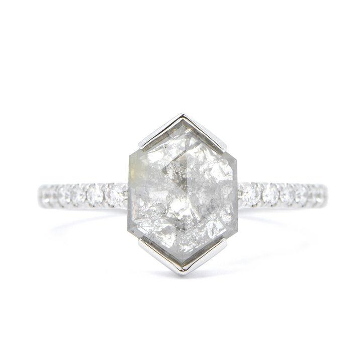 1.39ct Rose Cut Icy Grey Hexagon Diamond Ring