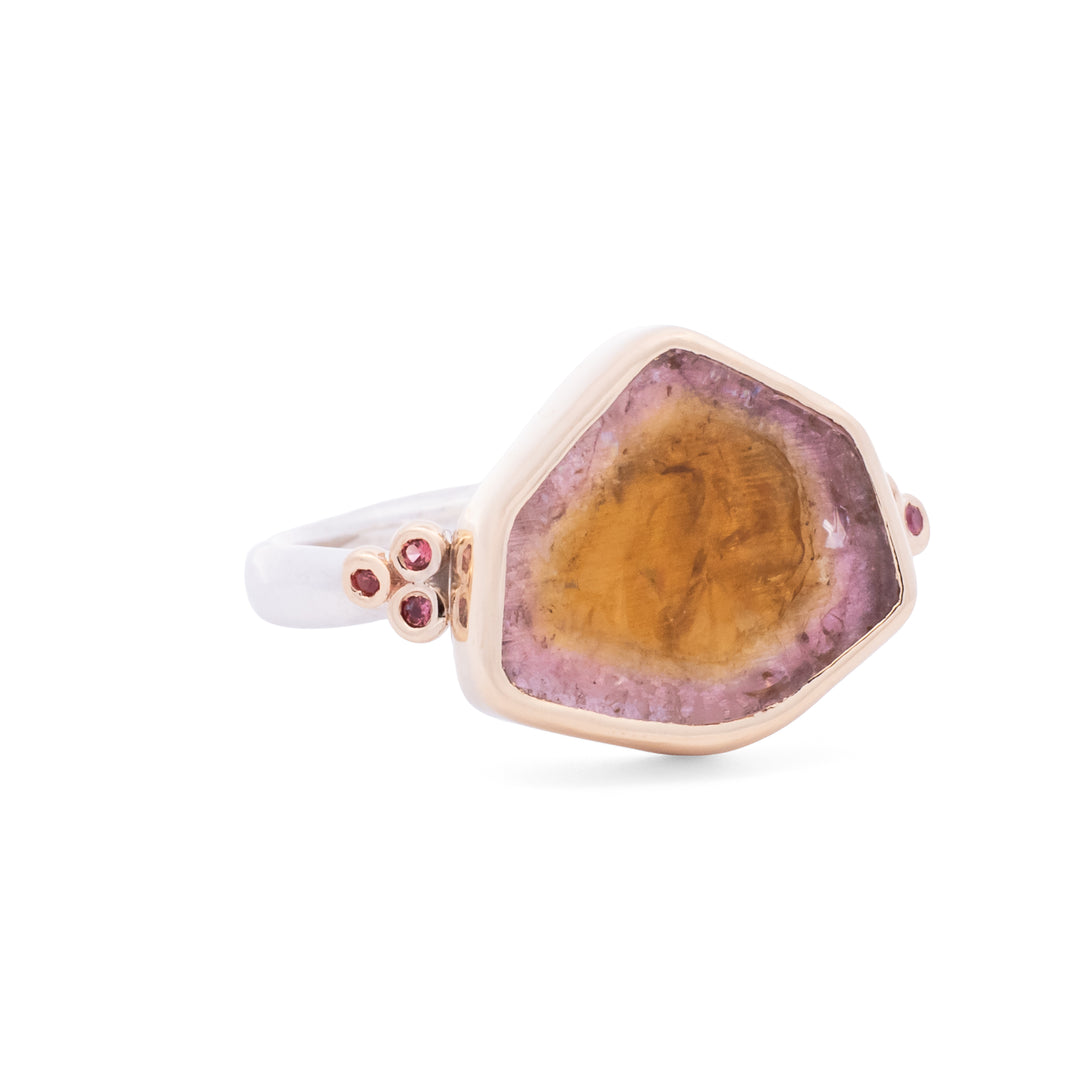 Watermelon Tourmaline & Sapphire Ring