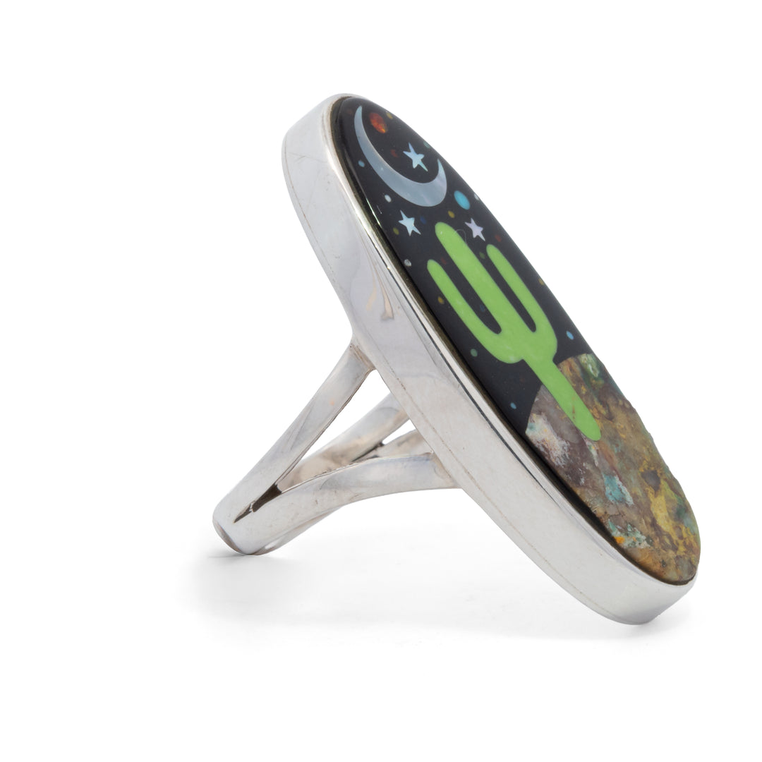 Large Oval Apple Coral Cactus Night Sky Ring