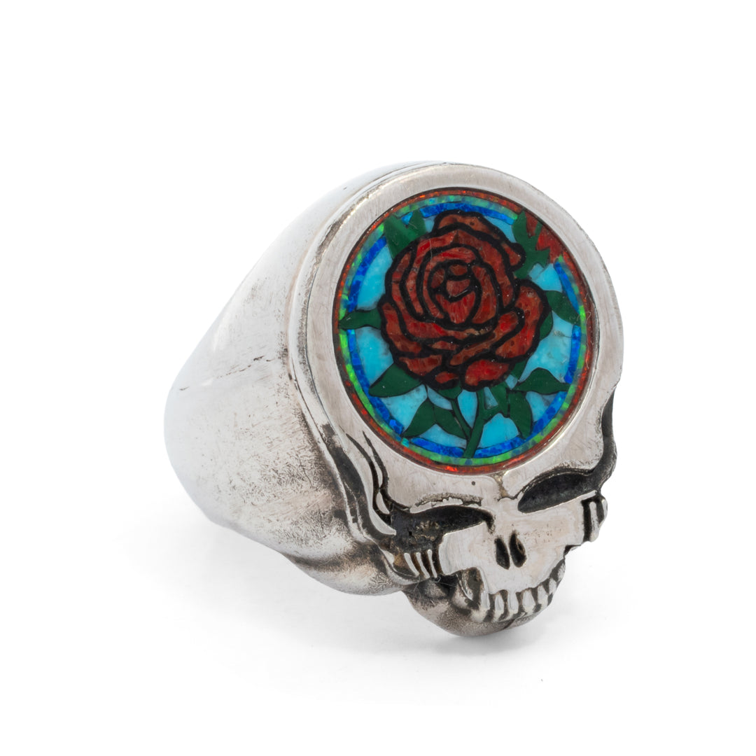 "Stealie" Rose Inlay Signet Ring