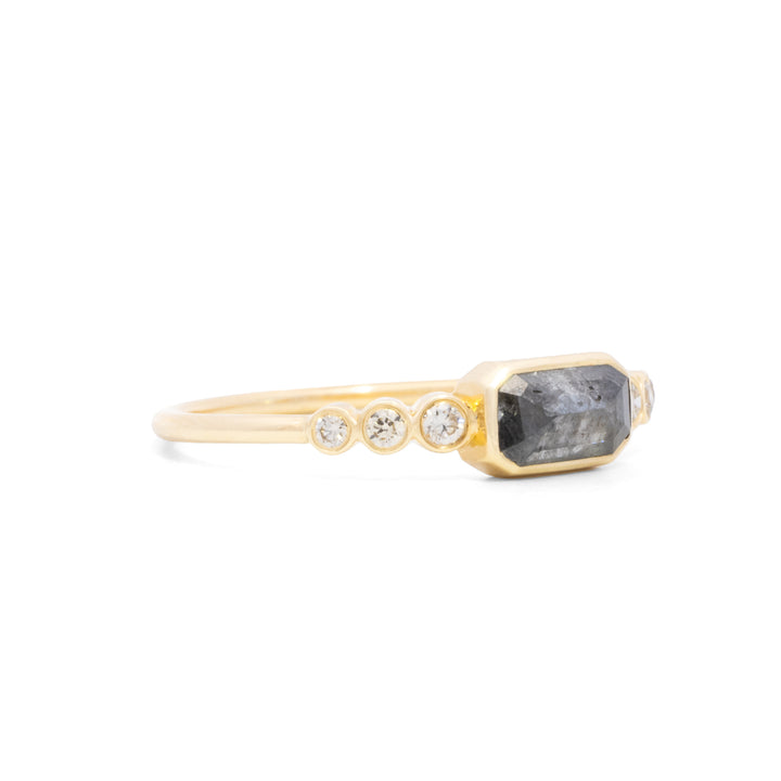 Small Bezel Set Grey Diamond with Side Diamonds Ring