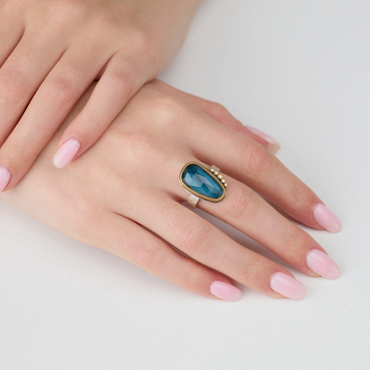 London Blue Topaz Five Diamond Ring