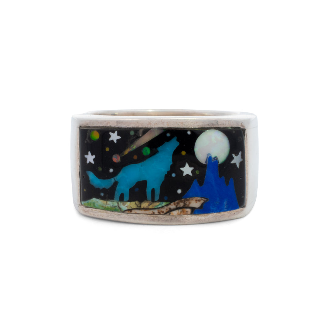 Howling Wolf Rectangular Signet Ring