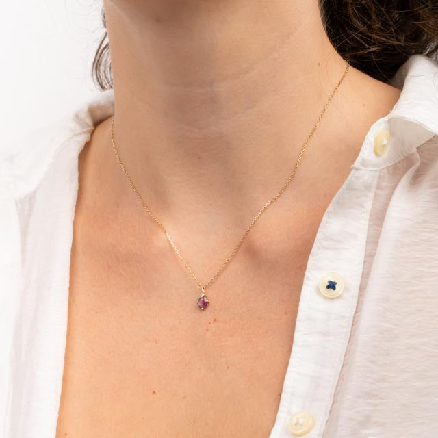 Prong Set Pink Tourmaline with Diamond Necklace