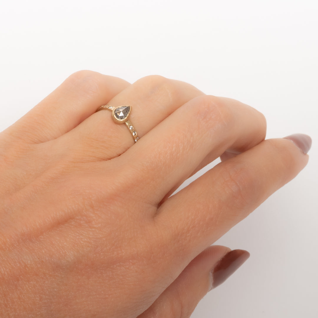 Pear Shaped Salt & Pepper Diamond Ring