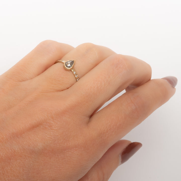 Pear Shaped Salt & Pepper Diamond Ring