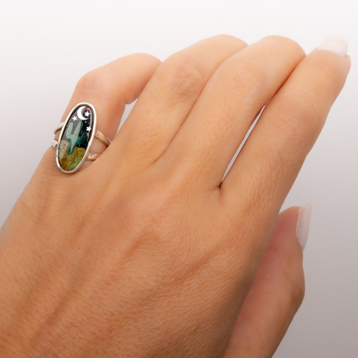 Small Oval Cactus Night Sky Inlay Ring