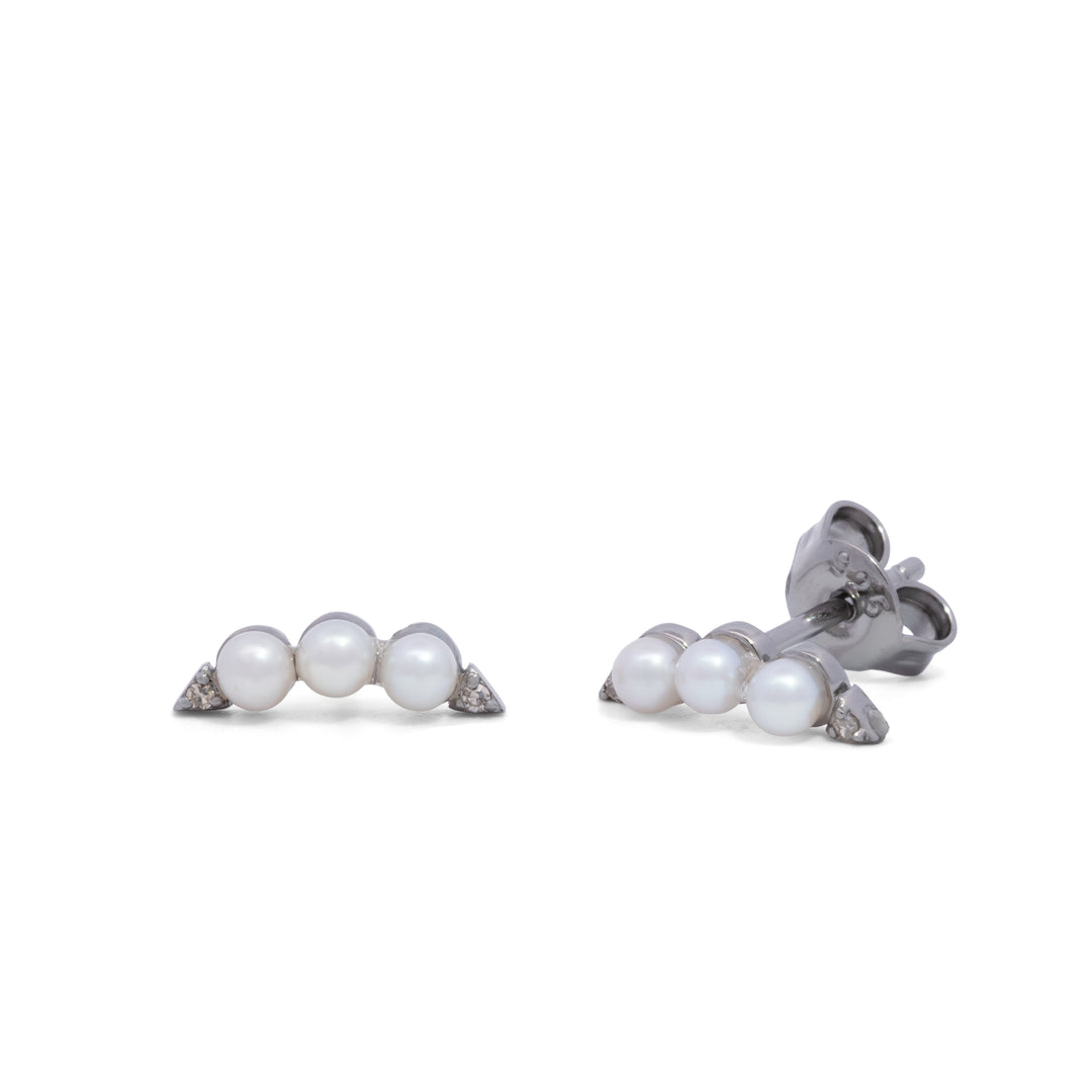 Triple Pearl Curved Bar Post Earrings