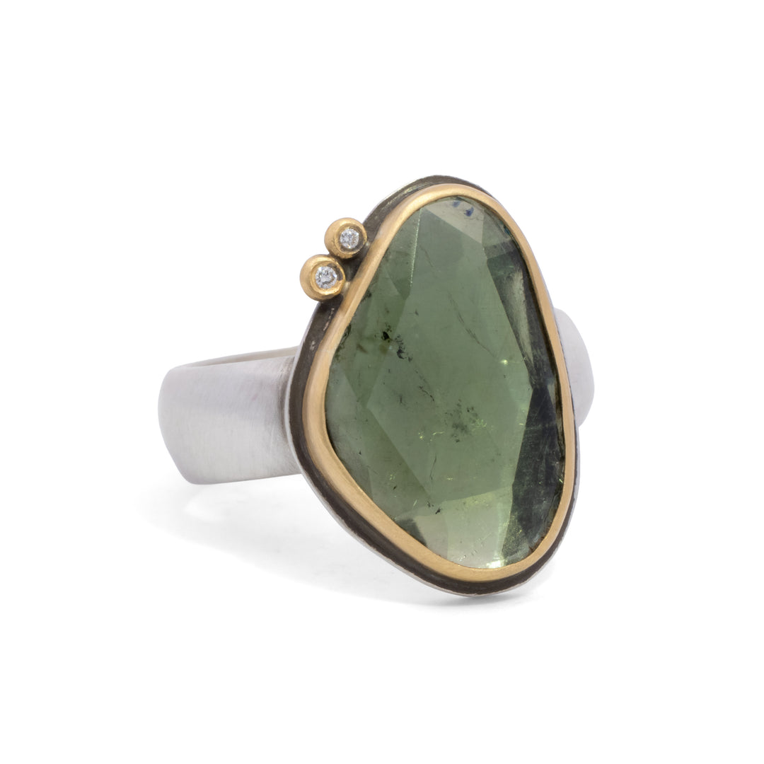 Green Tourmaline and Diamond Ring