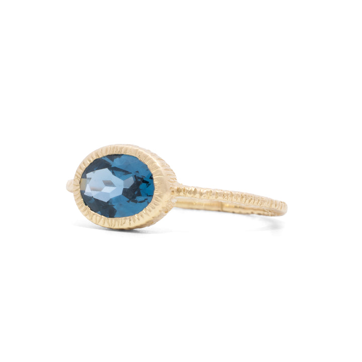 Small Oval Faceted Blue Zircon Ring
