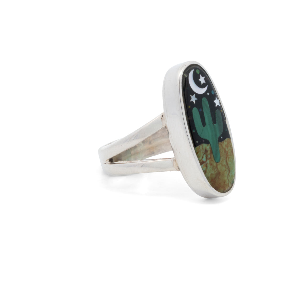 Small Oval Cactus Night Sky Inlay Ring