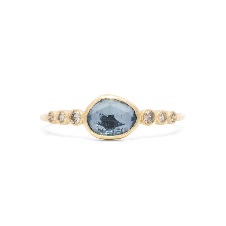 Bezel Set Rose Cut Aquamarine with Side Diamonds Ring