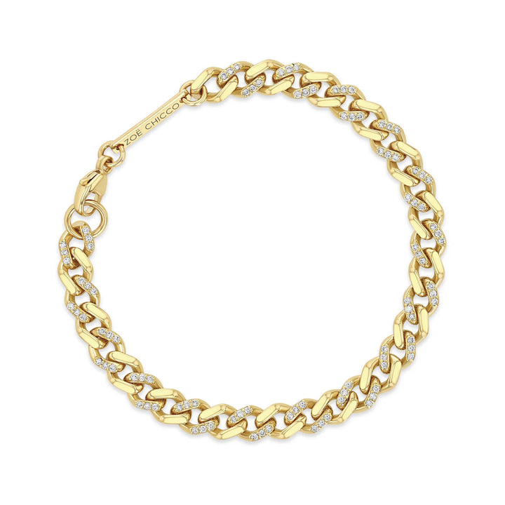 Alternating Pavé Diamond Medium Curb Chain Bracelet