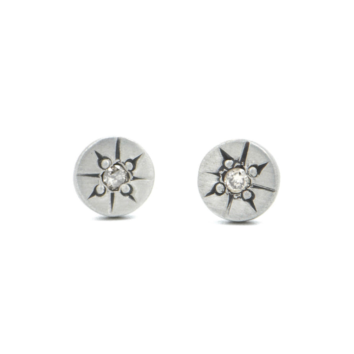 Star Set Diamond Disc Post Earrings