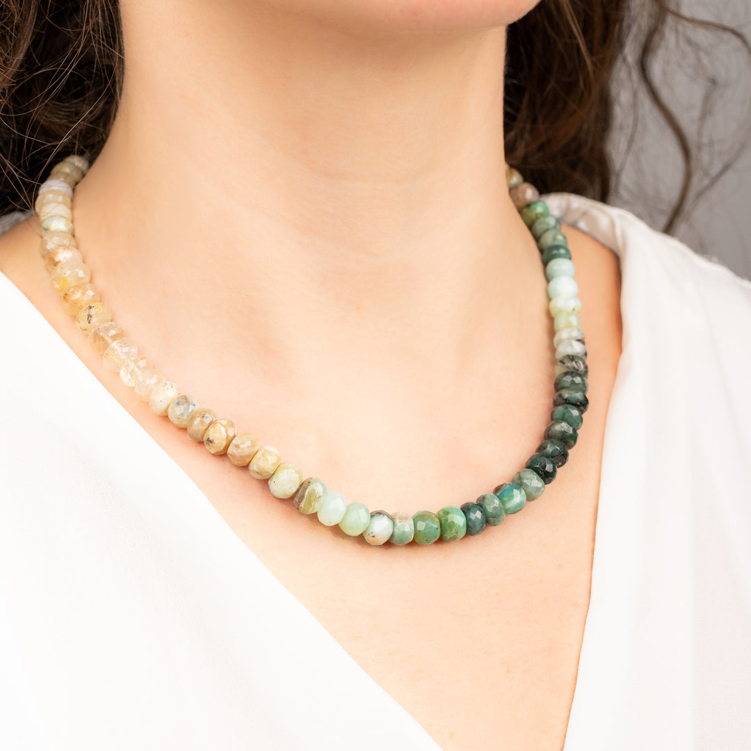 Emerald, Peruvian Opal & Rutilated Quartz Beaded Necklace