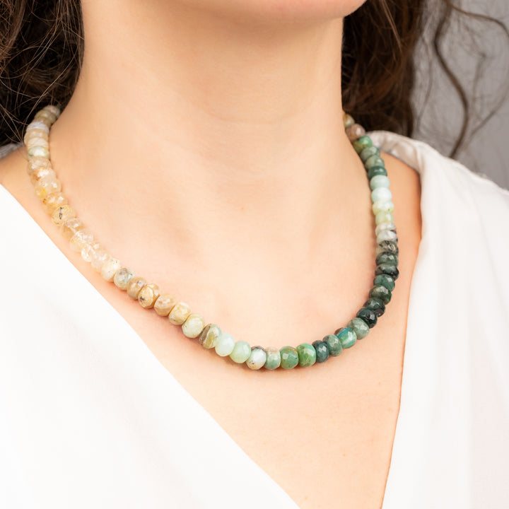 Emerald, Peruvian Opal & Rutilated Quartz Beaded Necklace