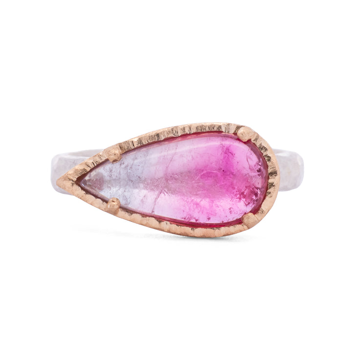 Pink Tourmaline Elongated Horizontal Pear Ring