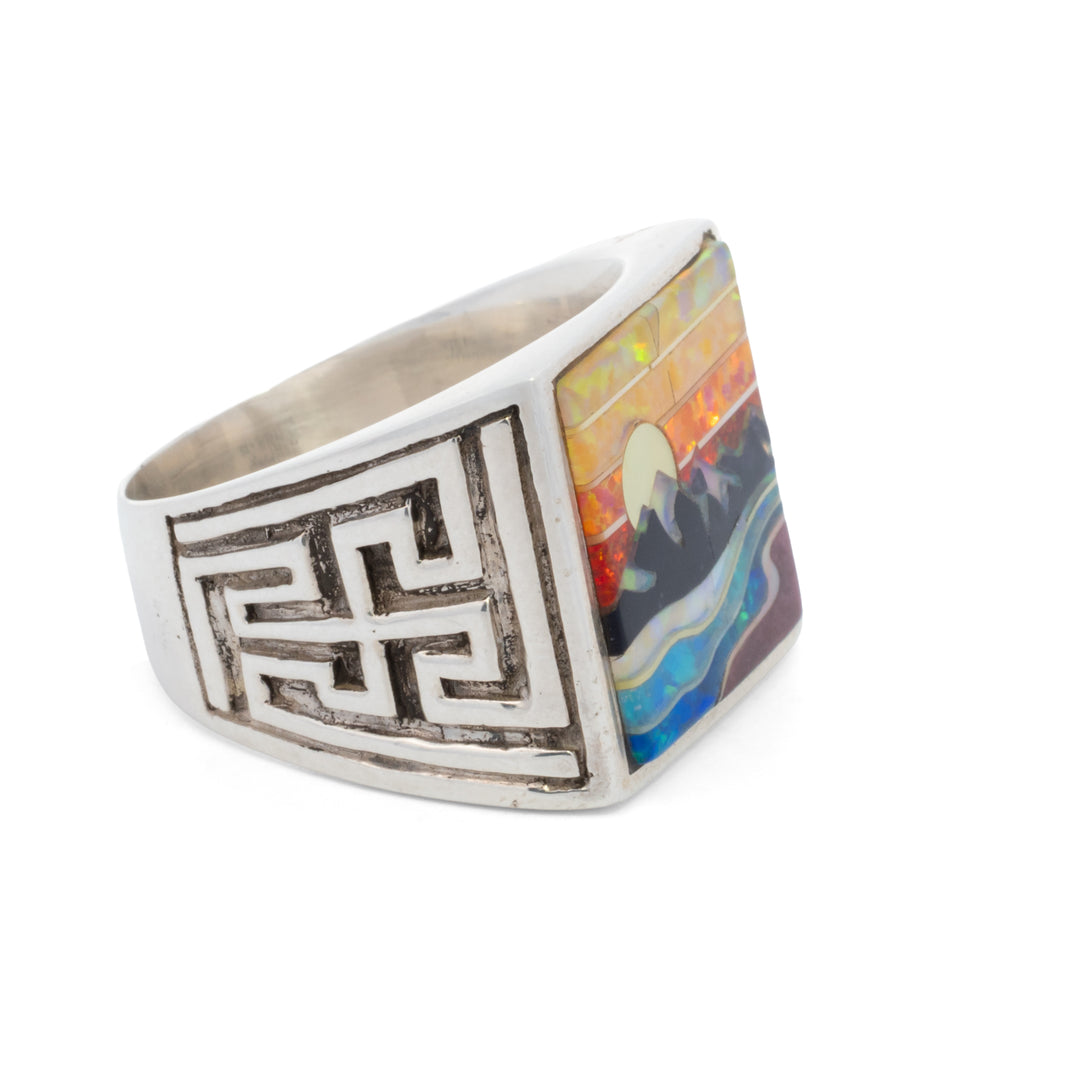 Mountain Sunset Scene Signet Ring