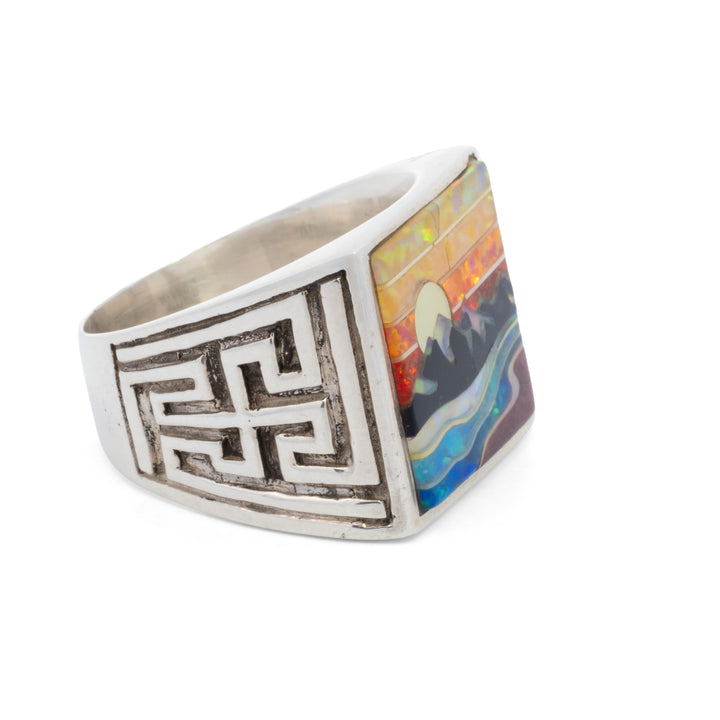 Mountain Sunset Scene Signet Ring
