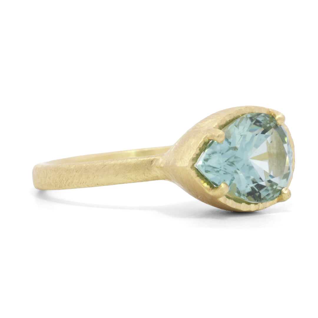 Horizontal Pear Seafoam Tourmaline Ring