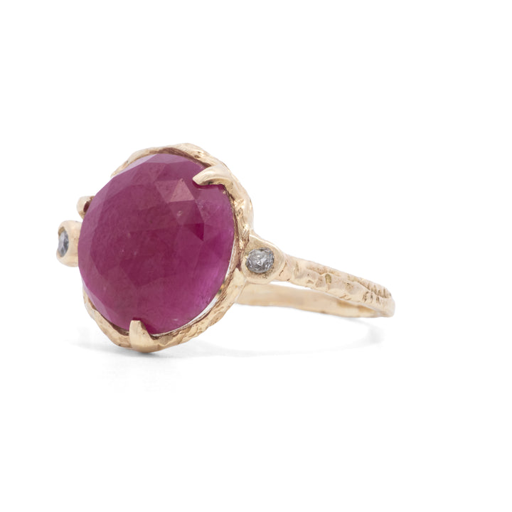 Round Faceted Ruby with Diamond Ring