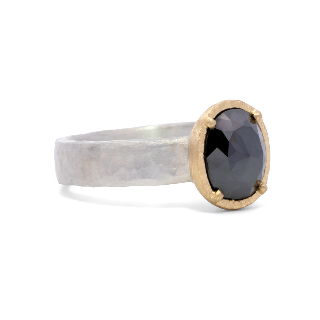 Oval Rose Cut Black Diamond Ring
