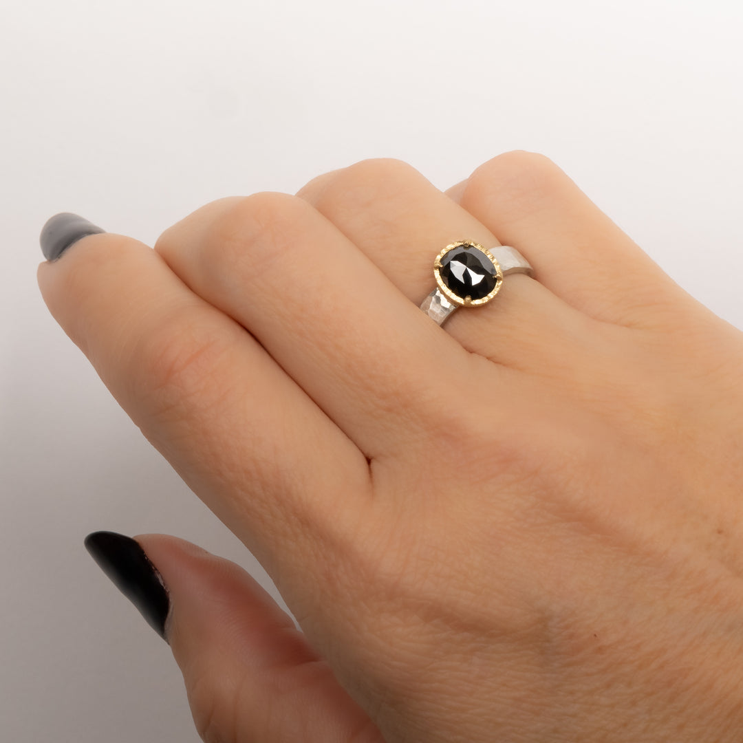 Oval Rose Cut Black Diamond Ring
