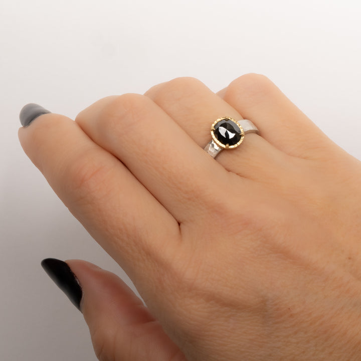 Oval Rose Cut Black Diamond Ring