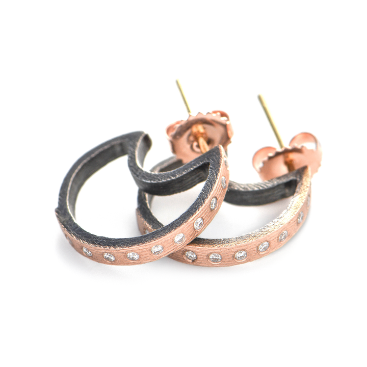 Small Mina Rose Gold & Diamond Hoop Earrings