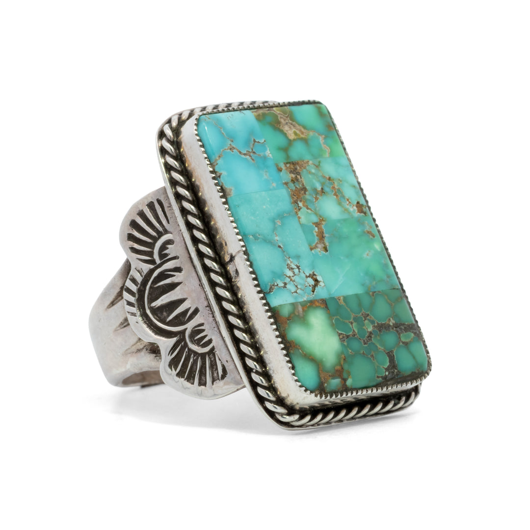 Aldrich Art Rectangular Green Turquoise Bezel Set Ring