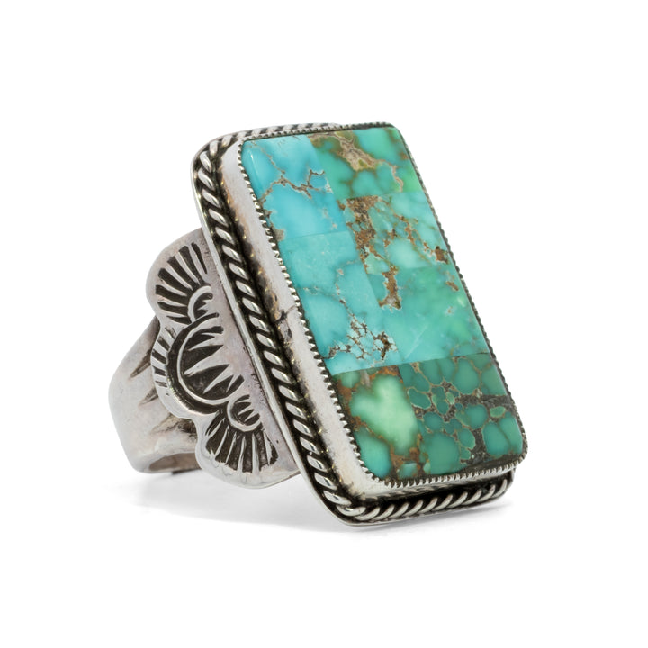 Aldrich Art Rectangular Green Turquoise Bezel Set Ring