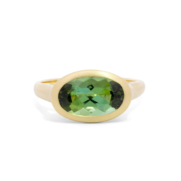 Oval Green Tourmaline Bezel Set Ring