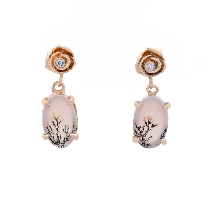 Dendritic Agate Rose Post Drop Earring