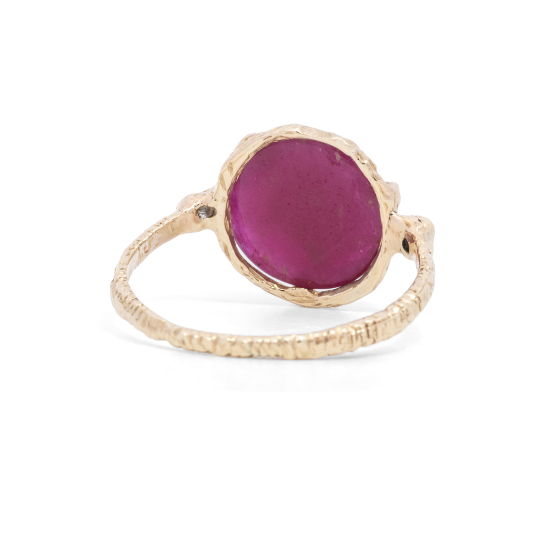 Round Faceted Ruby with Diamond Ring