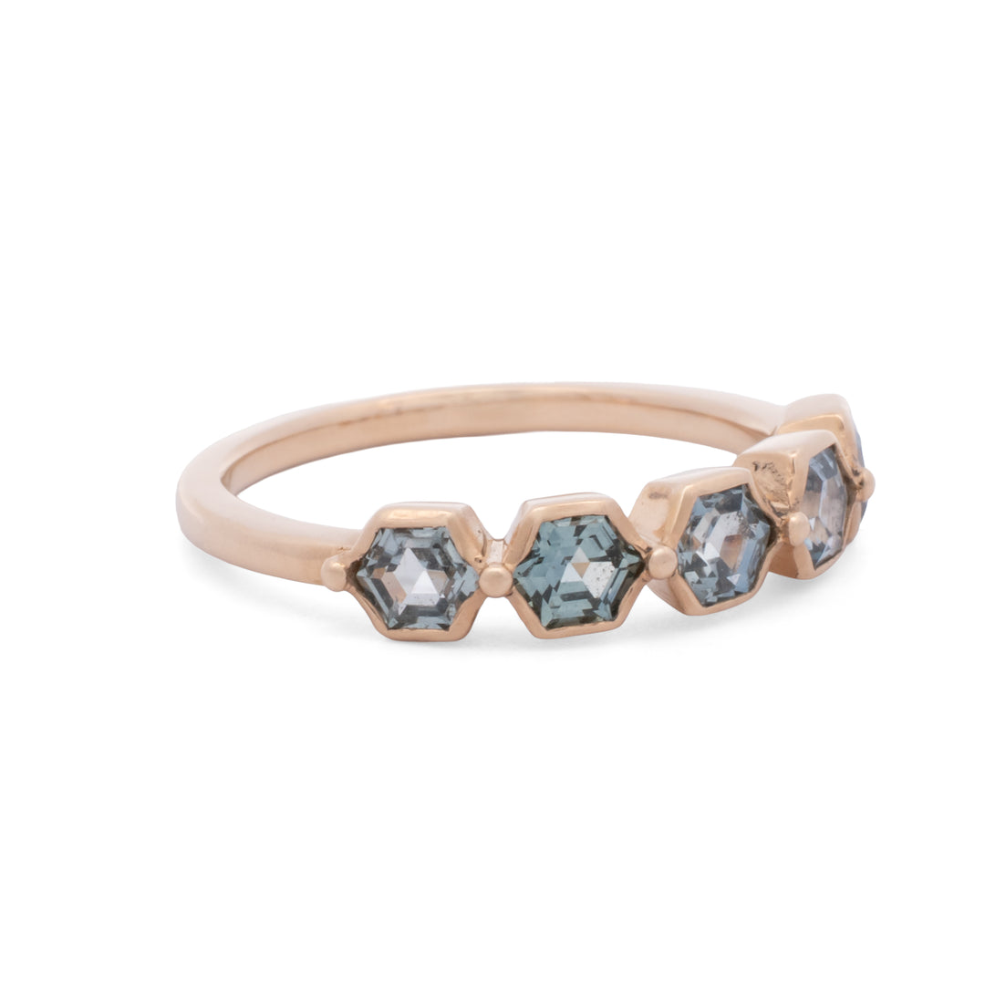 Five Stone Montana Sapphire Hexagon Ring