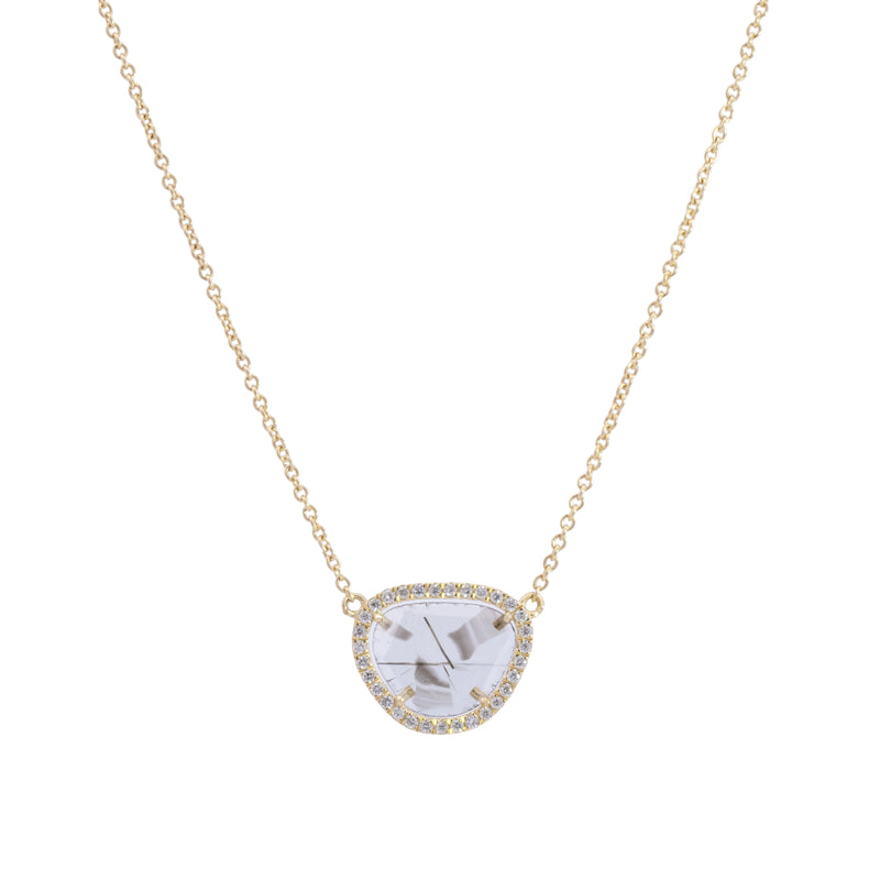 Asymmetrical Diamond Slice with White Diamond Halo Necklace