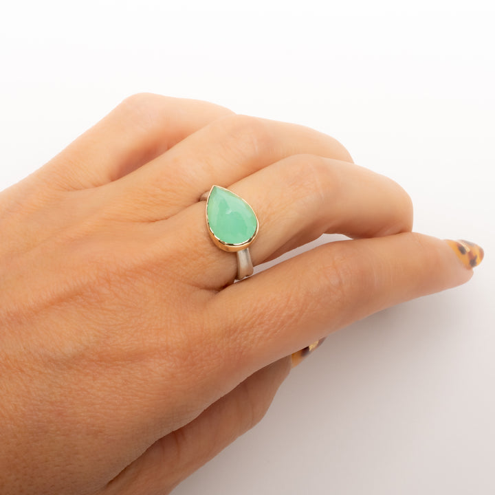 Horizontal Pear Shaped Chrysoprase Ring