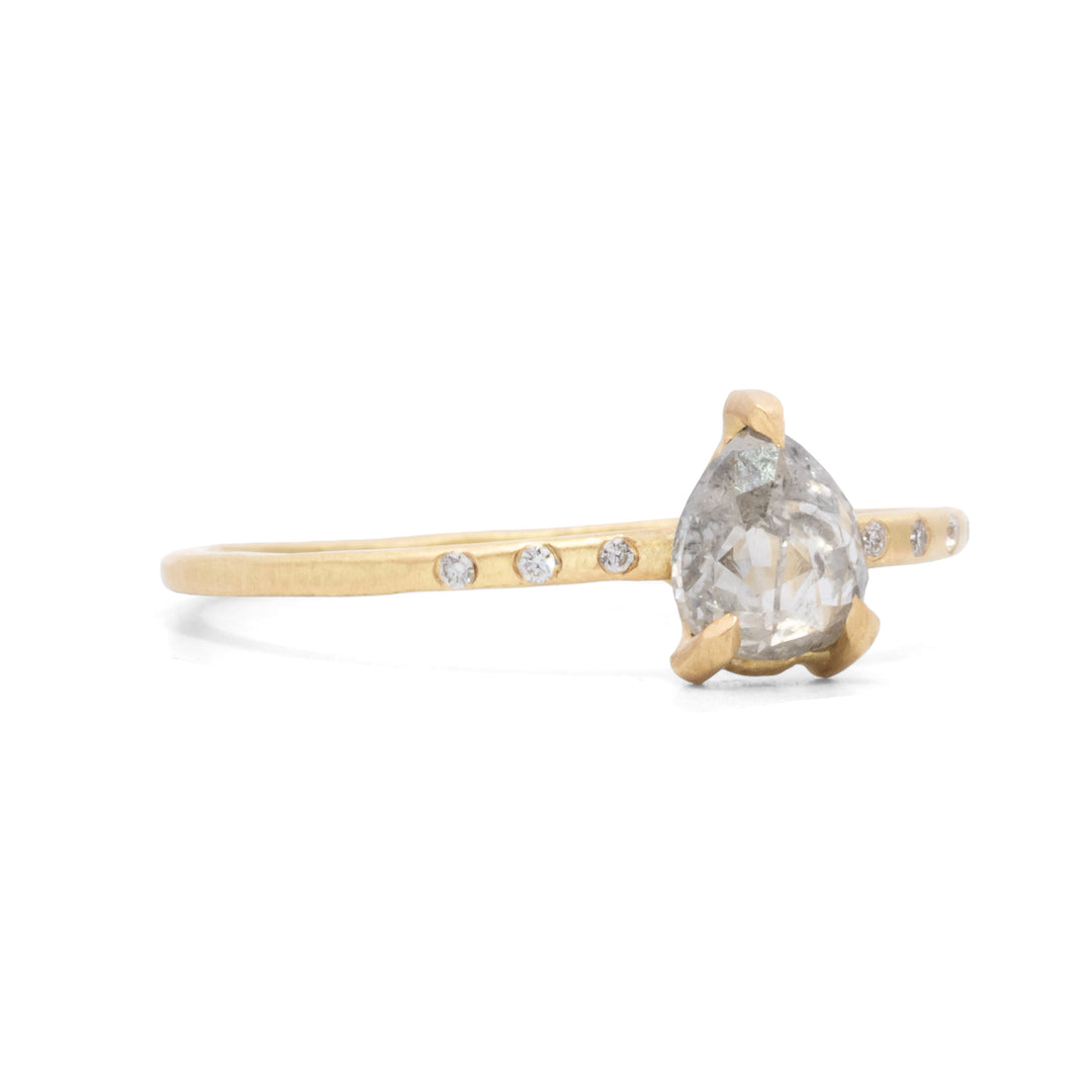 Pear Shaped Rose Cut Salt & Pepper Diamond Ring