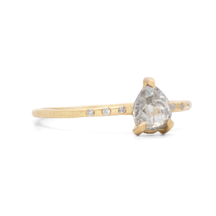 Pear Shaped Rose Cut Salt & Pepper Diamond Ring