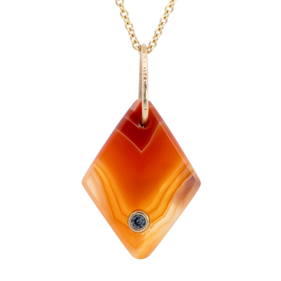 Diamond Shaped Hand Cut Carnelian with Montana Sapphire Charm