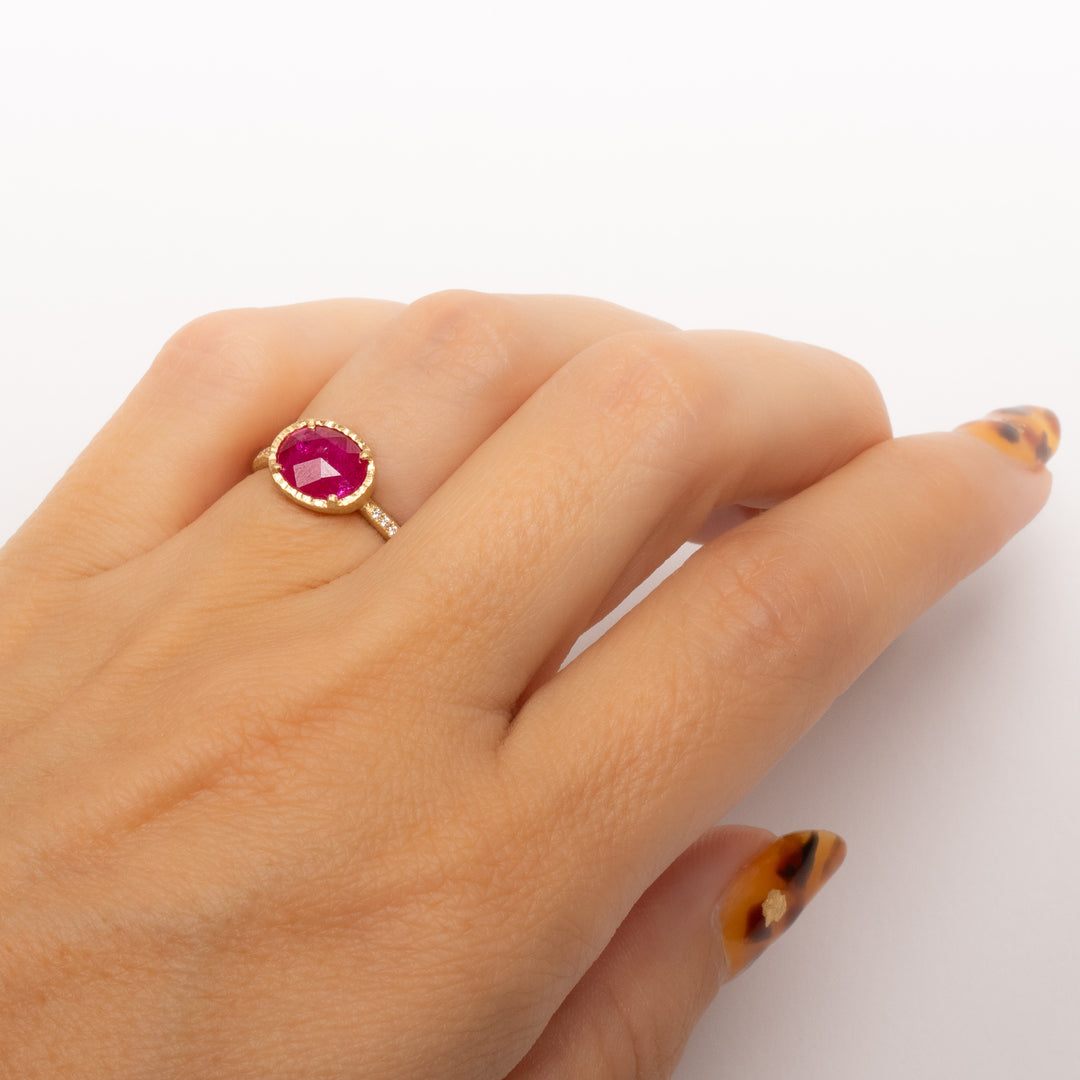 Oval Rose Cut Mozambique Ruby Ring