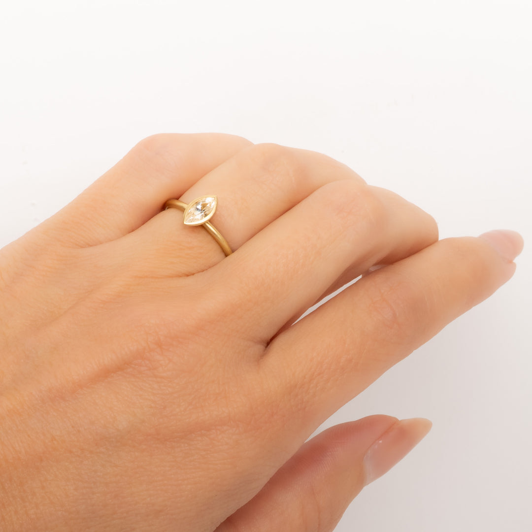 White Sapphire Marquise Bezel Set Ring