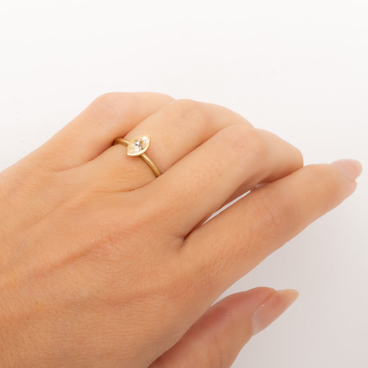 White Sapphire Marquise Bezel Set Ring