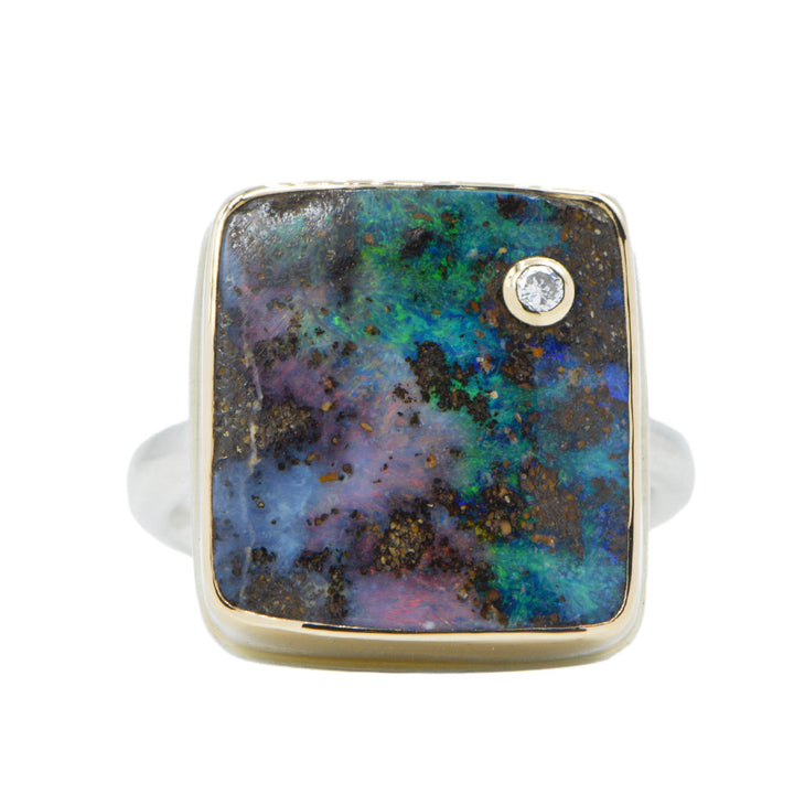 Boulder Opal + Diamond Ring