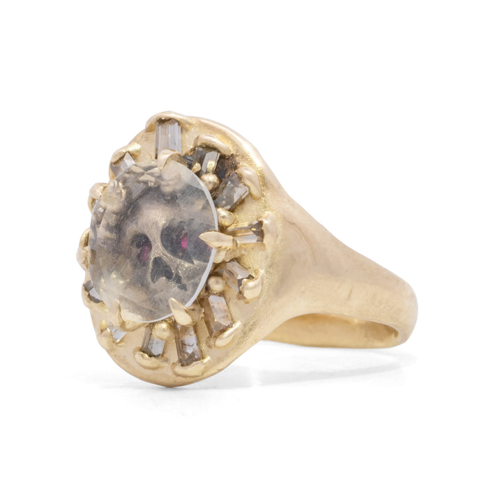 Momento Mori Rock Crystal Framed Skull Ring